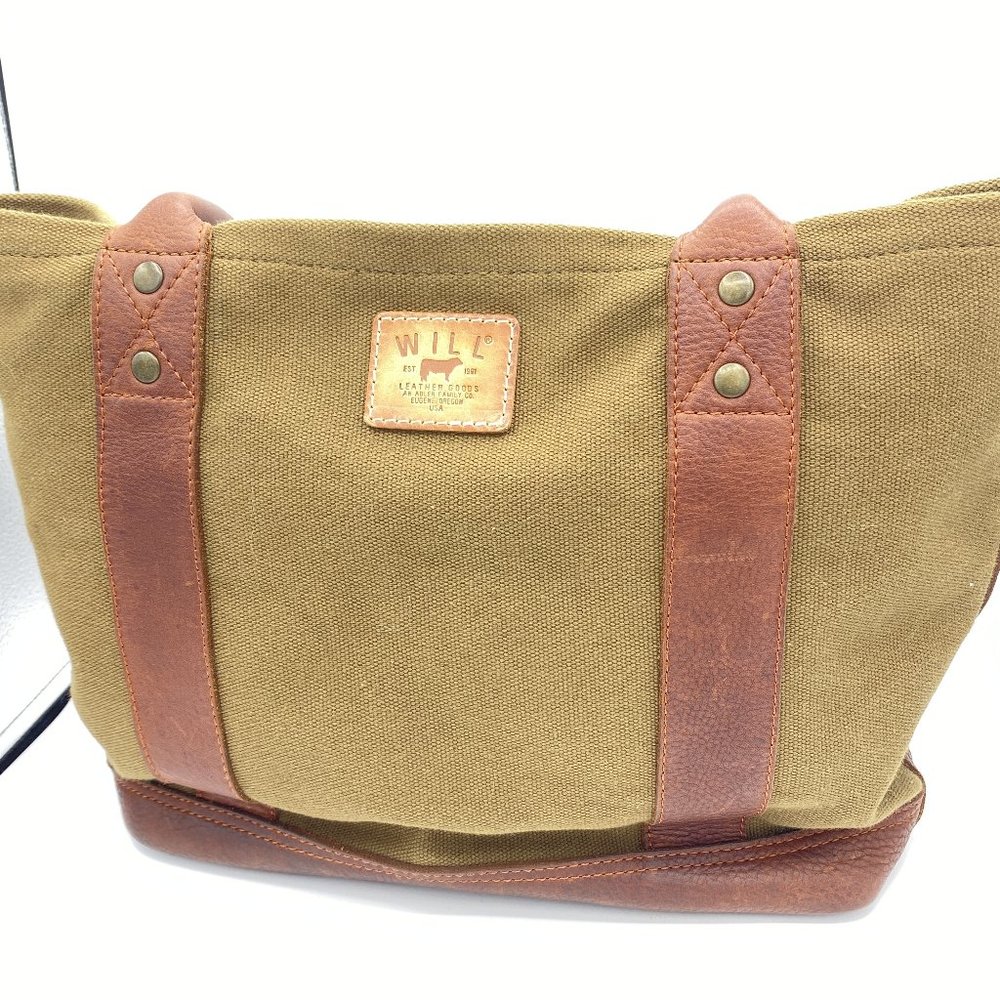Olive Green Canvas and Leather Tote by Will Leathe